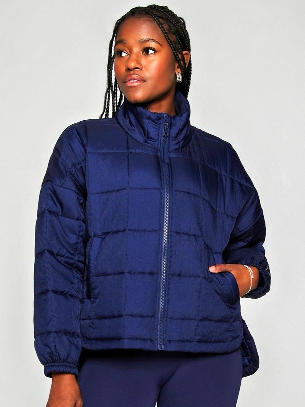 Fabletics Daydreamer Puffer Quilted Jacket Navy Blue Small